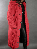 Inrosy frenchy cardigan en grosse maille tricot torsadé à capuche boutonnage poches manches longues femme casual ample ouvert