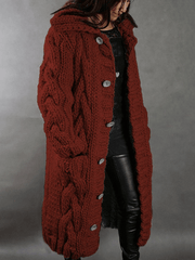 Inrosy frenchy cardigan en grosse maille tricot torsadé à capuche boutonnage poches manches longues femme casual ample ouvert