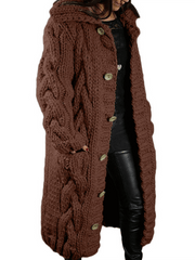 Inrosy frenchy cardigan en grosse maille tricot torsadé à capuche boutonnage poches manches longues femme casual ample ouvert