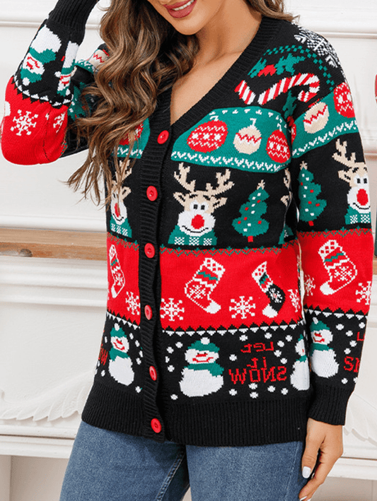Inrosy cardigans noël wapiti motif flocon de neige boutonnage v-cou manches longues femme mode décontracté