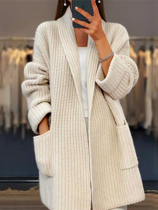 Inrosy pull cardigans unicolore poches v-cou manches longues femme casual oversized décontracté