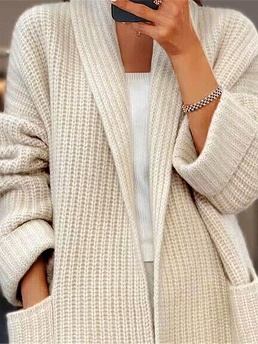 Inrosy pull cardigans unicolore poches v-cou manches longues femme casual oversized décontracté
