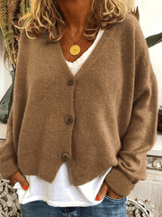 Inrosy pull cardigans unicolore boutonnage v-cou manches longues femme casual lâche décontracté