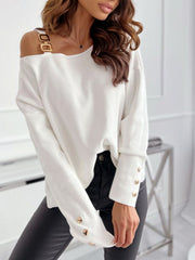 Inrosy hauts cloutée dos nu bretelle une épaule manches bishop manches longues femme casual mode oversized vintage shirt