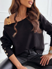 Inrosy hauts cloutée dos nu bretelle une épaule manches bishop manches longues femme casual mode oversized vintage shirt