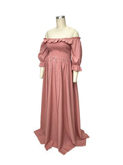 Inrosy robe de grossesse longue à volantée col bateau manches courtes femme élégant enceinte shooting