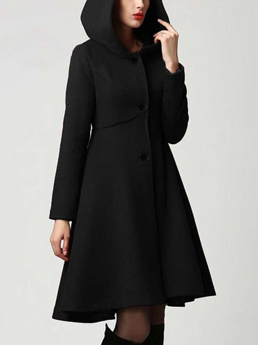 Inrosy mi-longue manteau trapèze coton boutonnage poches à capuche manches longues femme élégant vintage halloween veste