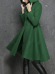 Inrosy mi-longue manteau trapèze coton boutonnage poches à capuche manches longues femme élégant vintage halloween veste