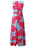 Inrosy robe longue imprimé fleurie trapèze décolleté plongeant mode décontracté rose framboise