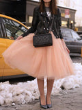 Inrosy mi-longue jupe plissé taille élastique tutu en tulle élégant femme rose