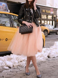 Inrosy mi-longue jupe plissé taille élastique tutu en tulle élégant femme rose