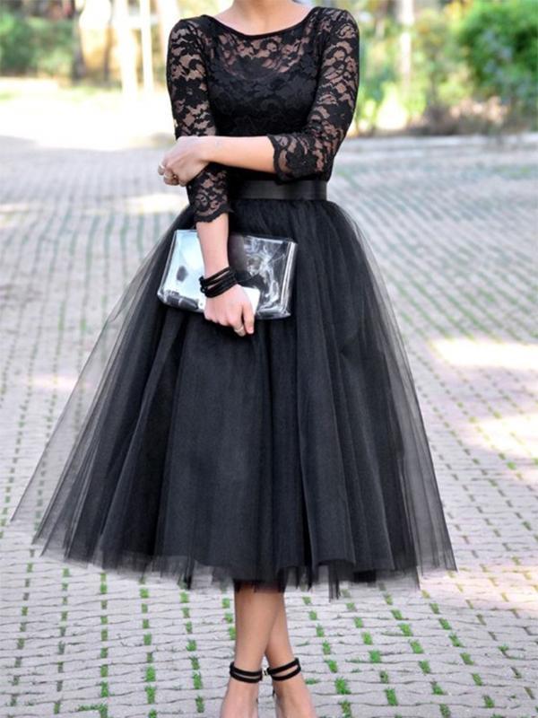 Inrosy mi-longue jupe plissé taille élastique tutu tulle femme noir - Noir  / S