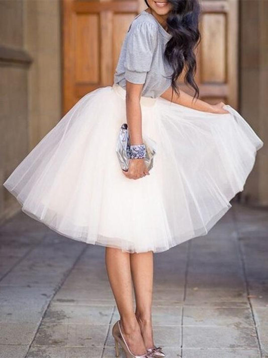 Inrosy jupe mi-longue tutu en tulle taille haute grande taille mode femme blanche