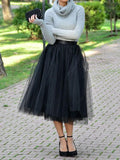 Inrosy jupe mi-longue tutu en tulle plissé taille élastique noir