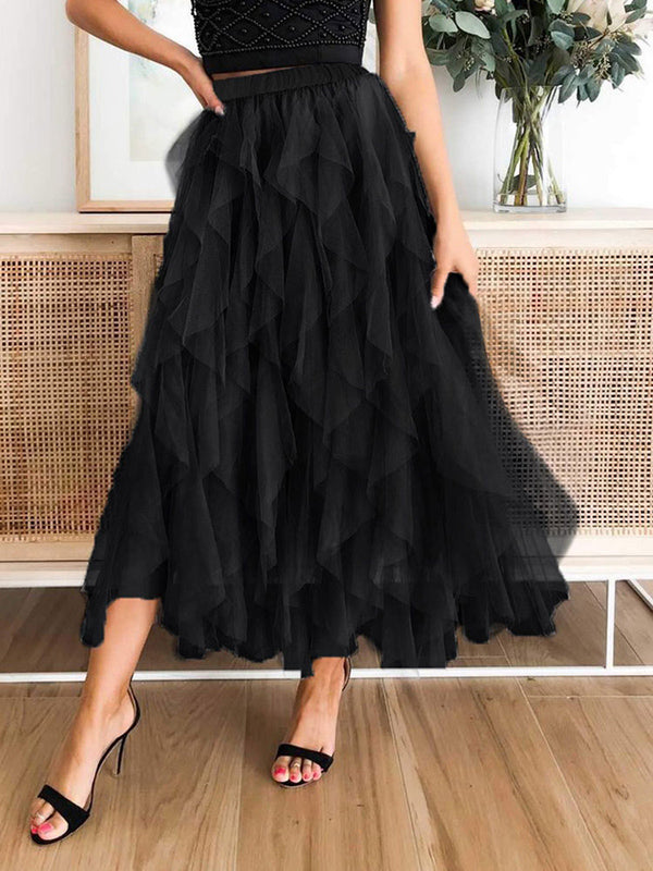 Inrosy mi-longue jupe plissé taille élastique tutu tulle femme noir - Noir  / S