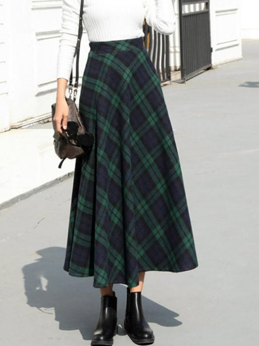 Inrosy jupe longue carreaux avec poches fluide vintage femme