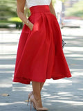 Inrosy mi-longue jupe patineuse bouffante grande culotte haute mode rouge