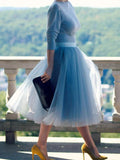 Inrosy mi-longue jupe plissé bouffante tutu en tulle bleu