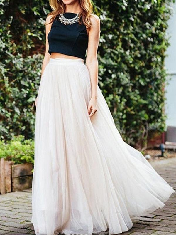 Inrosy mi-longue jupe plissé taille élastique tutu en tulle élégant femme  rose - Rose / S