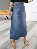 Inrosy jupe longue en jean poches taille haute mode femme bleu