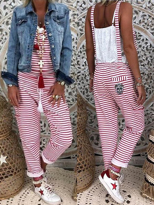 Inrosy salopette rayé bretelle femme mariniere combinaison long une oièce pantalon