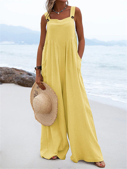 Inrosy salopette larges jambes évasé en lin bretelle femme bohème décontracté ample combinaisons