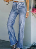 Inrosy jeans droit en jean boutons poches fermeture éclair mi taille femme style boyfriend mode