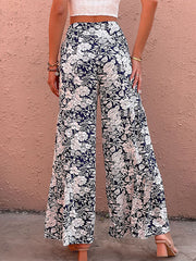 Inrosy pantalons larges jambes évasé imprimé à fleurie ceinture taille haute femme casual décontracté