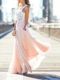 Inrosy robe longue avec dentelle mousseline fluide élégant rose et blanc
