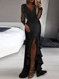 Inrosy robe longue brillante paillette volants élégant de soirée noir