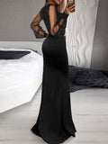 Inrosy robe longue brillante paillette volants élégant de soirée noir