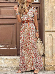 Inrosy robe longue imprimé à fleurie fendu le côté ceinture v-cou bohème plage