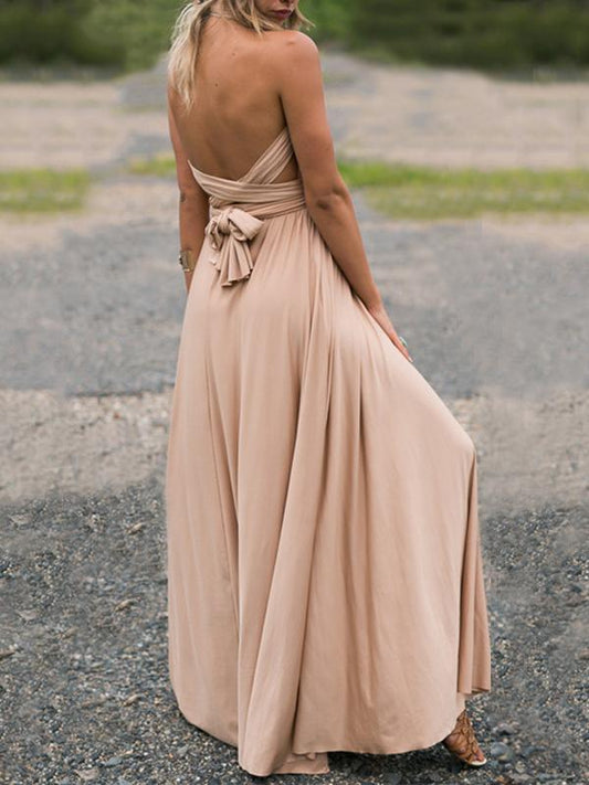 Inrosy robe longue fendu le côté dos nu ceinture élégant champagne