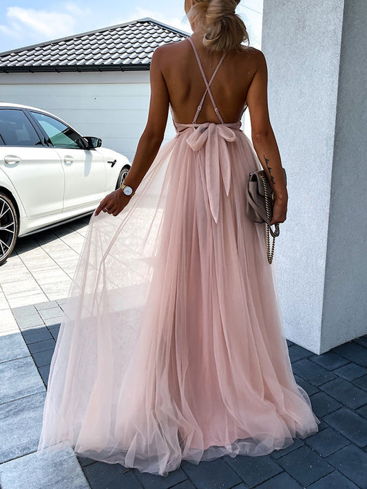 Inrosy robe longue avec dentelle tulle dos nu élégant de soirée