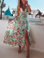 Inrosy robe longue fleurie fendu le côté v-cou sans manches bohème mode