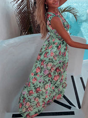 Inrosy robe longue fleurie fendu le côté v-cou sans manches bohème mode