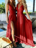 Inrosy robe longue fendu le côté fluide v-cou élégant demoiselles d'honneur rouge