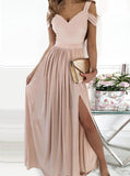 Inrosy robe longue plissé épaules dénudées élégant de soirée rose