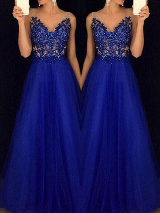 Inrosy robe longue avec dentelle tulle sans manches élégant bleu roi