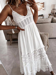 Inrosy robe longue dentelle dos nu à fines brides v-cou bohème décontracté femme de plage