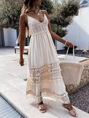 Inrosy robe longue dentelle dos nu à fines brides v-cou bohème décontracté femme de plage