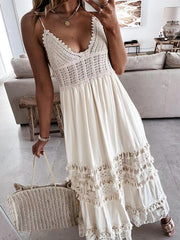 Inrosy robe longue dentelle dos nu à fines brides v-cou bohème décontracté femme de plage