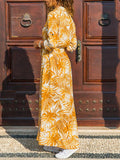 Inrosy robe longue imprimé tropicale feuille fendu boutonnage ceinture manches au coude casual blouse