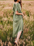 Inrosy robe longue à volantée boutonnage v-cou bohème décontracté femme shooting photo vert