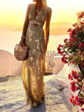 Inrosy robe longue bronzage brillante paillette v-cou sans manches élégant femme de soirée plage