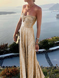 Inrosy robe longue bronzage bustier sans manches élégant femme bal de promo