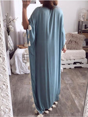 Inrosy robe longue dentelle fluide frange v-cou manches longues femme ethnique ample décontracté