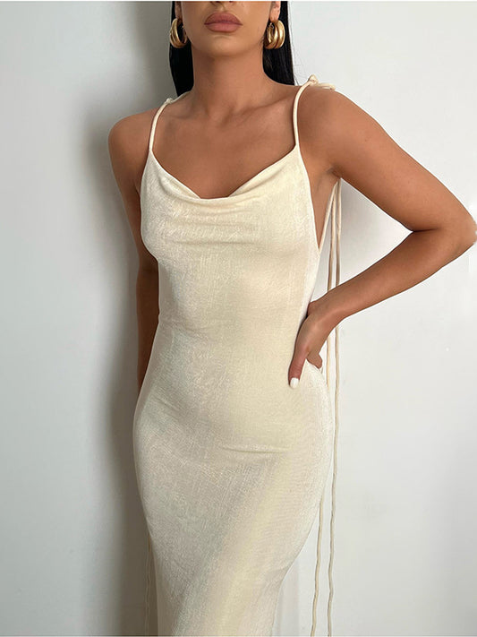 Inrosy robe longue dos benitier dos nu à fines brides col bateau sans manches femme de soirée