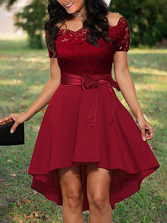 Inrosy mi-longue robe avec dentelle court devant longue derriere patineuse élégant de cocktail