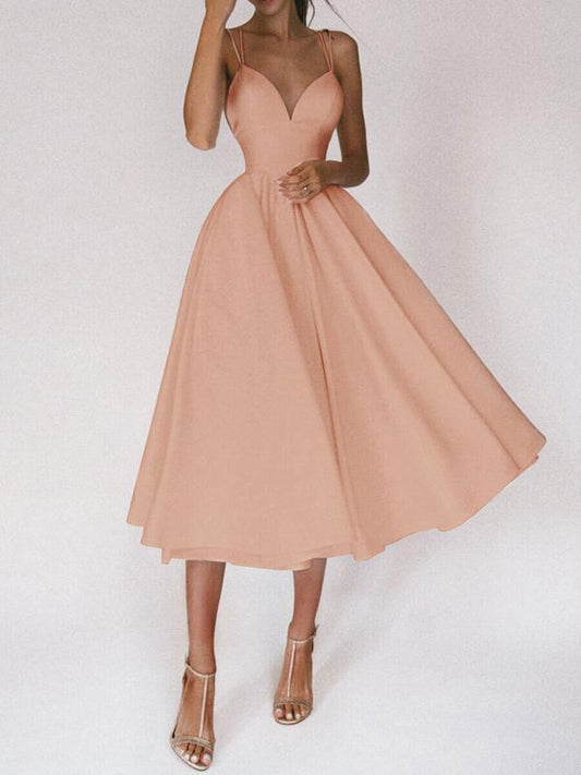 Inrosy mi-longue robe trapèze dos nu fines brides v-cou élégant de cocktail